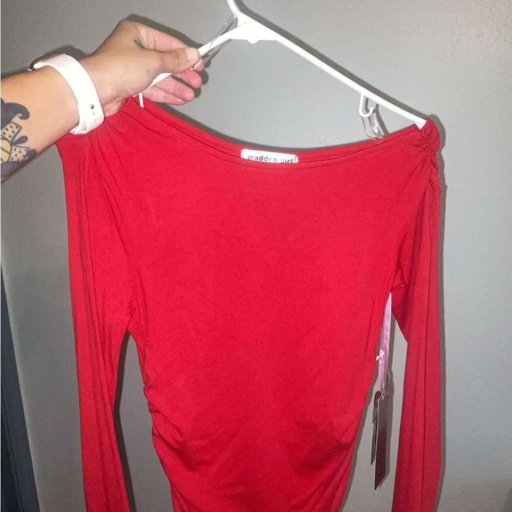 Madden Girl Bold Red Long Sleeve Top